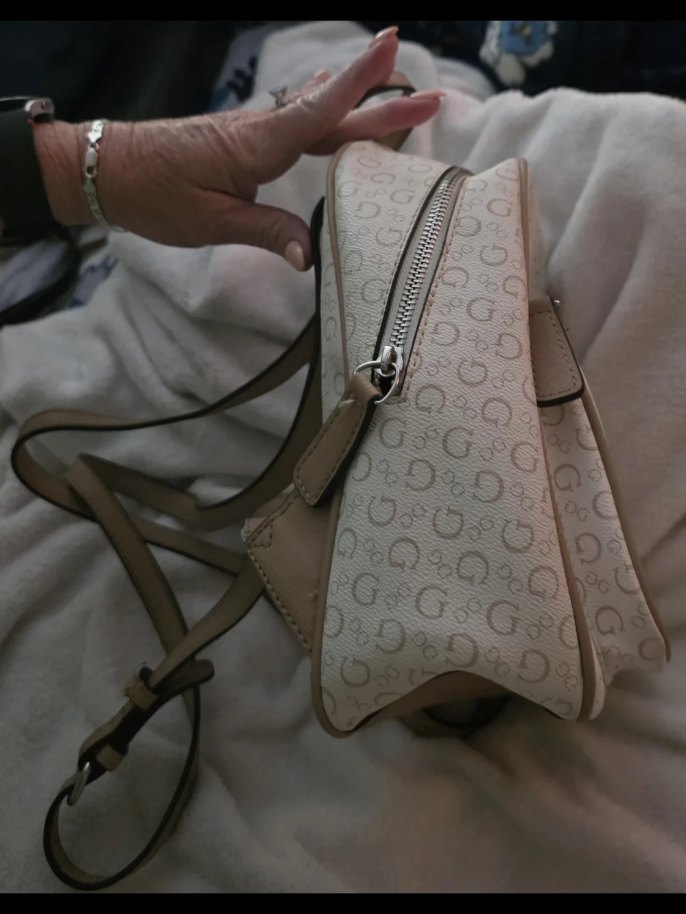 GUESS Mini Backpack in Cream and Beige